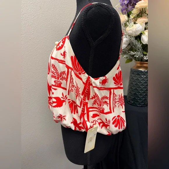 Peach Bohemian Orange & Off-White Shell Lined Bubble Style Hem Cami Top -Size M - Picture 5 of 10